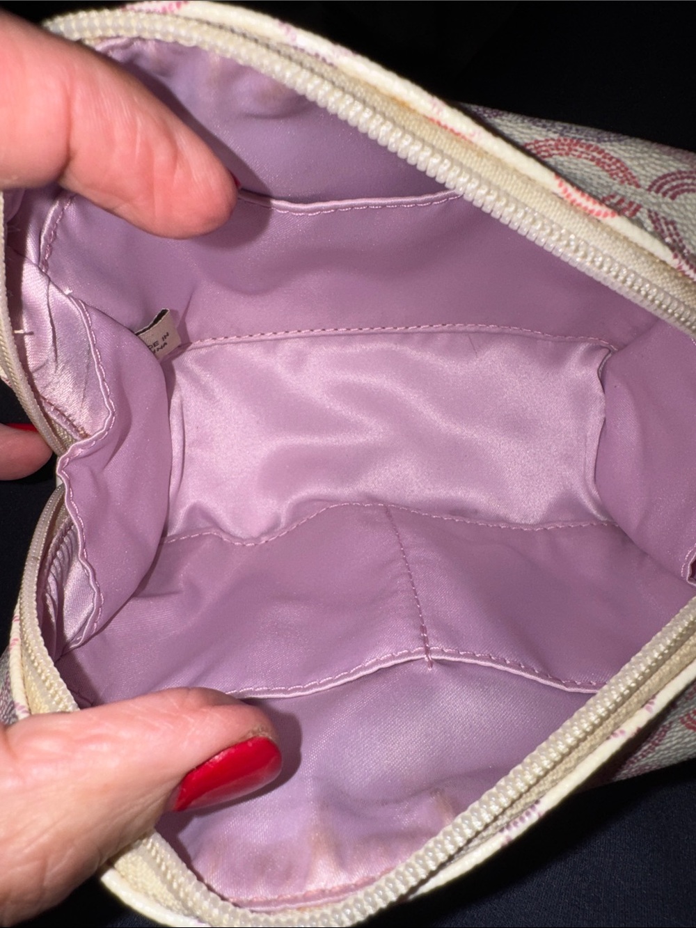 Coach Cream Cosmetic Pouch with Pink & Lavender Signature C Pattern - Picture 6 of 6